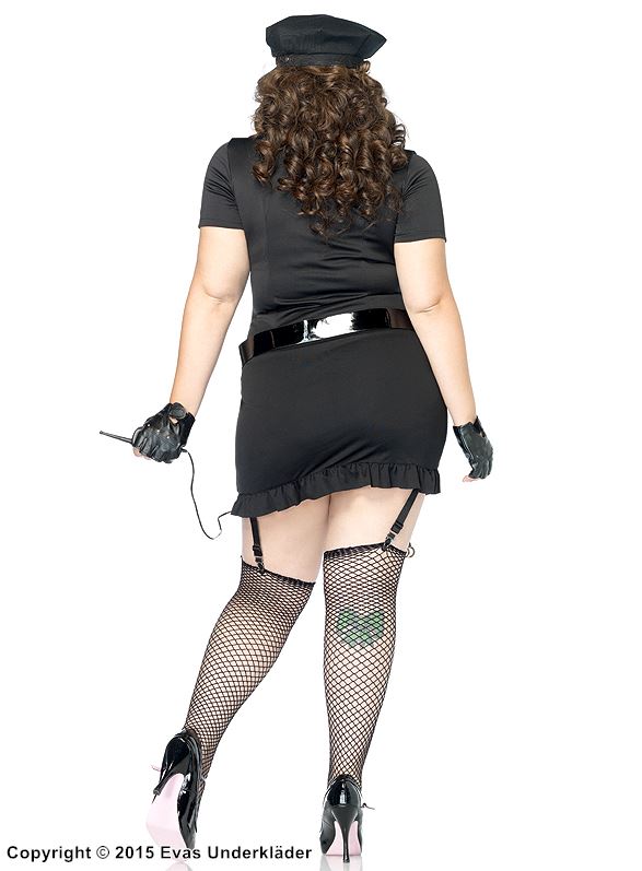 Female traffic police, costume dress, ruffle trim, buttons, pocket, plus size